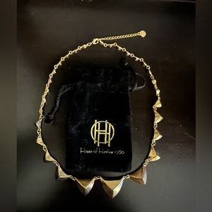 House of Harlow 1960 gold triangle necklace with bag GREAT CONDITION